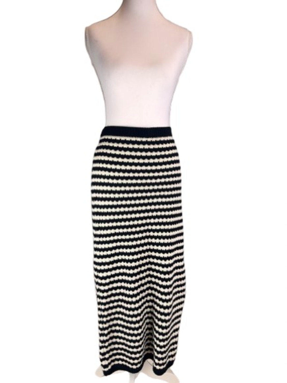 Freshman 1996 Crochet Striped Knit  Skirt Black/Ivory Cotton Blend M Old Money